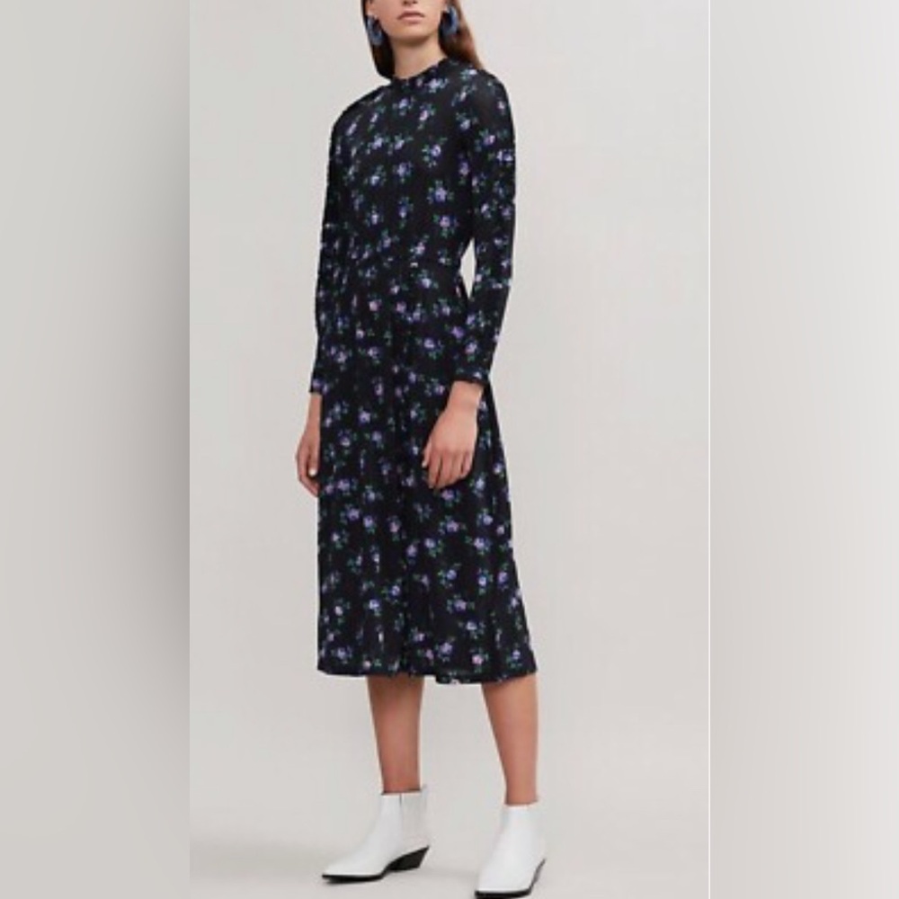 Sandro size 36.  Black floral Midi Dress